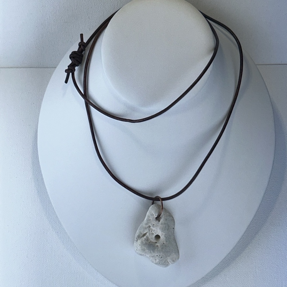 Hag Holey Odin Adder Stone Copper Pendant Adjustable Genuine Leather Cord Celtic